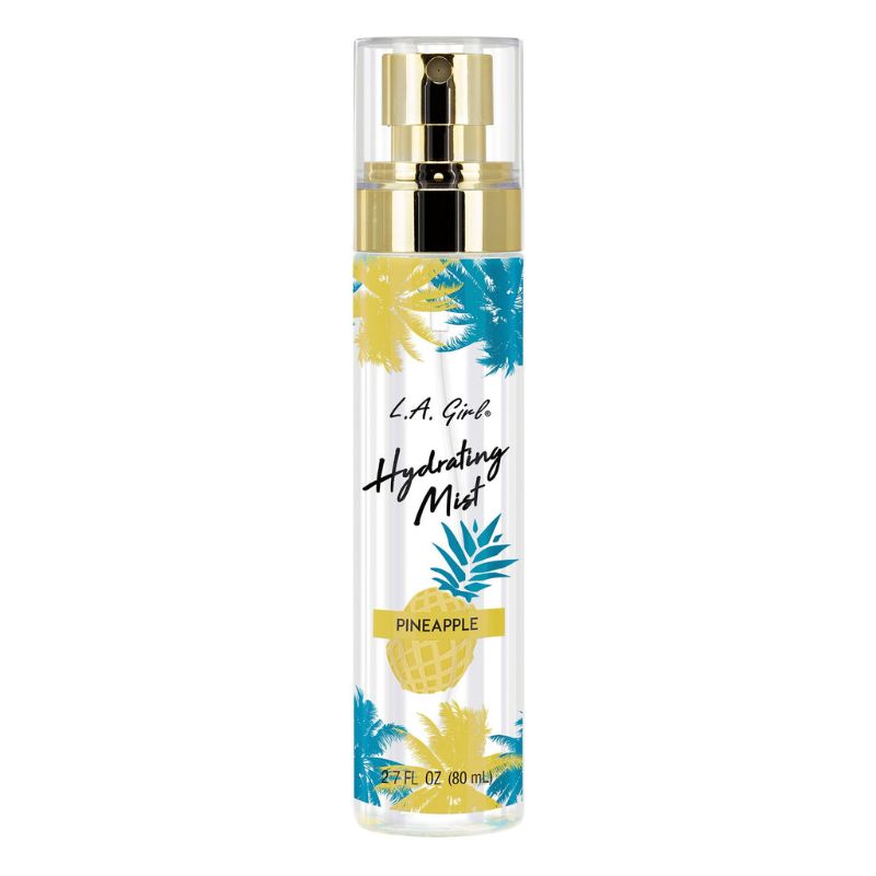 "Hydrating Mist: a tropical-scented spray with rose water and aloe for instant skin refreshment and hydration."