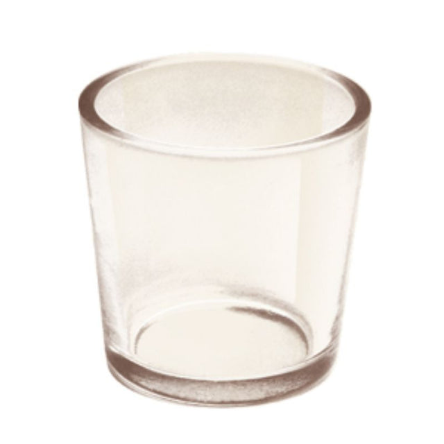 Elegant glass votive holder, 57mm height, 60mm diameter, perfect for tealight candles, enhancing any decor with warm ambiance.