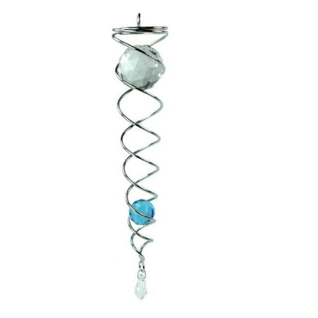 Vortex Spinner Aqua garden ornament at 34cm, featuring a captivating spiral design and vibrant aqua color, enhancing outdoor decor.