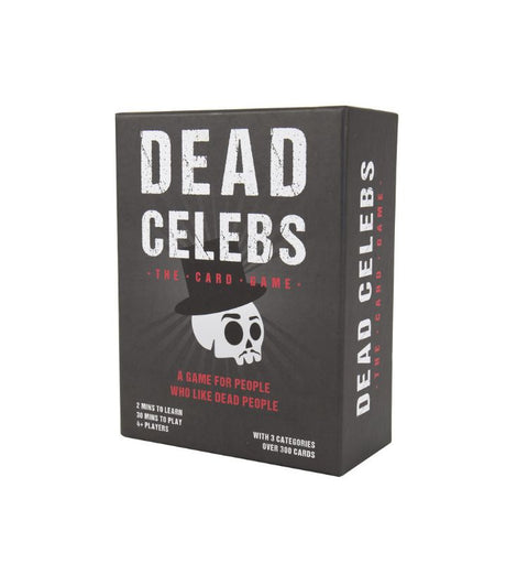 "Dead Celeb Card Game by Gift Republic features 300+ trivia cards for fun celebrity-themed gameplay and nostalgic entertainment."