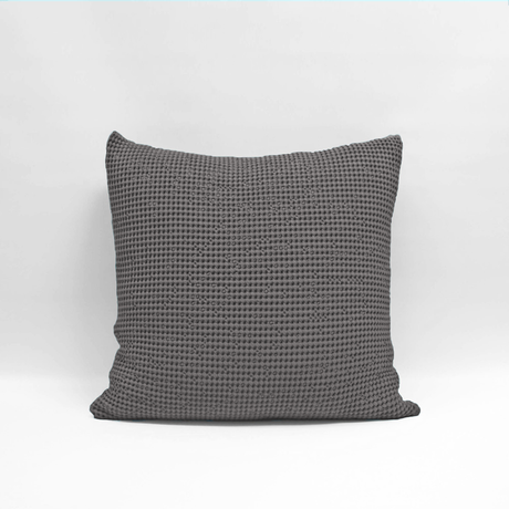 Grey Euro Pillowcase by Baksana featuring a deep waffle texture, made from 100% OEKO-TEX® Certified cotton with a zip closure.