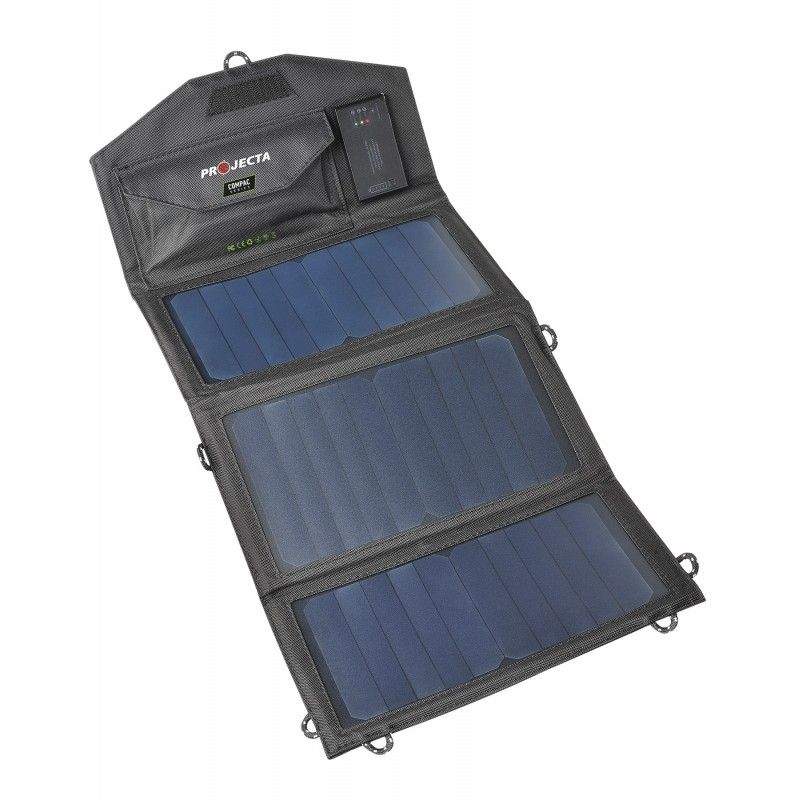 Compact 15W folding solar panel with 6000mAH battery, perfect for charging devices outdoors with durable, heat-resistant design.