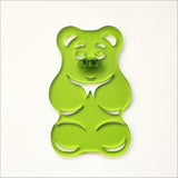 Lime green acrylic gummy bear art with a frosted finish, perfect for playful decor in moisture-rich spaces.