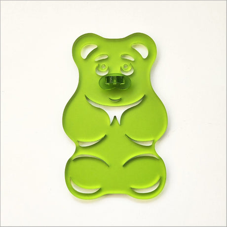 Lime green acrylic gummy bear art with a frosted finish, perfect for playful decor in moisture-rich spaces.