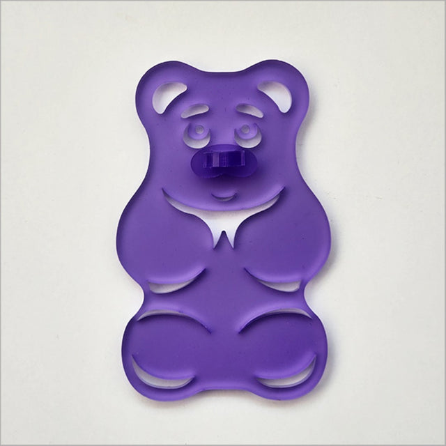 Purple satin acrylic gummy bear art piece, 88mm x 139mm, adds whimsical charm to home decor with its lightweight, frosted finish.