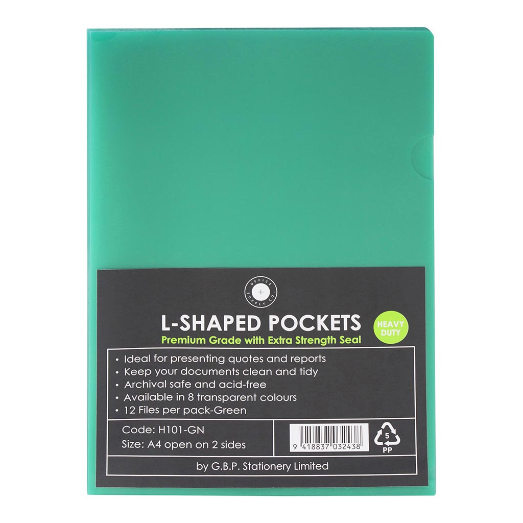 OSC L Shaped Pockets A4 Green Pack 12