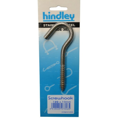 Stainless Screwhook 122x10mm   Carded  Hindley