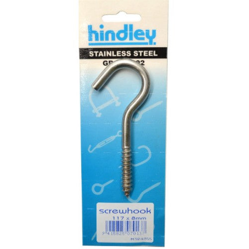 Stainless Screwhook 117x8mm  Carded  Hindley