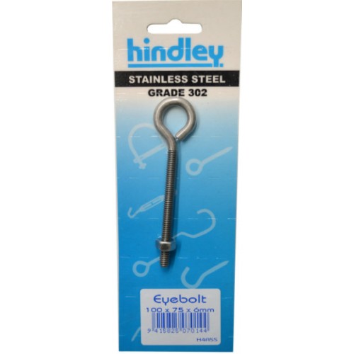 Stainless Eyebolt 100x75x6mm   Carded  Hindley