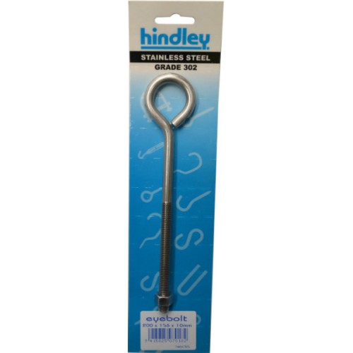 Stainless Eyebolt 200x156x10mm   Carded  Hindley