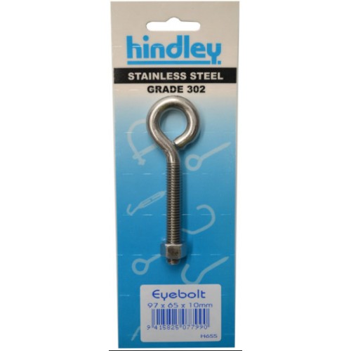 Stainless Eyebolt  97x65x10mm  Carded  Hindley