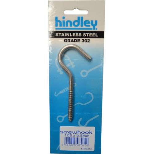 Stainless Screwhook 103x6.5mm  Carded  Hindley