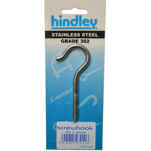 Stainless Screwhook 96x6mm   Carded  Hindley