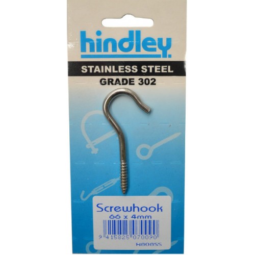 Stainless Screwhook 66x4mm   Carded  Hindley