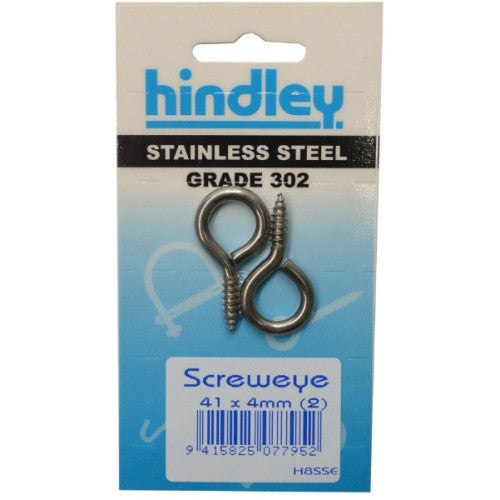 Stainless Screweye 41x4mm (2)  Carded  Hindley