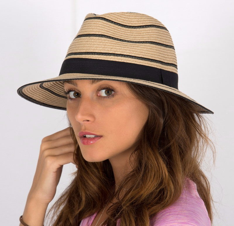 Hat - Mannish Hat With Contrast Stripes - Natural