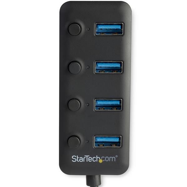 4-Port USB 3.0 Hub with individual on/off switches for efficient power management and easy connectivity to multiple devices.