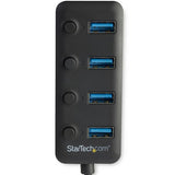 4-Port USB 3.0 Hub with individual on/off switches for efficient power management and easy connectivity to multiple devices.