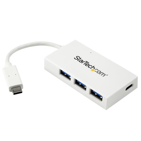 4-Port USB-C Hub - USB-C to 1x USB-C and 3x USB-A - USB 3.0 Hub - White