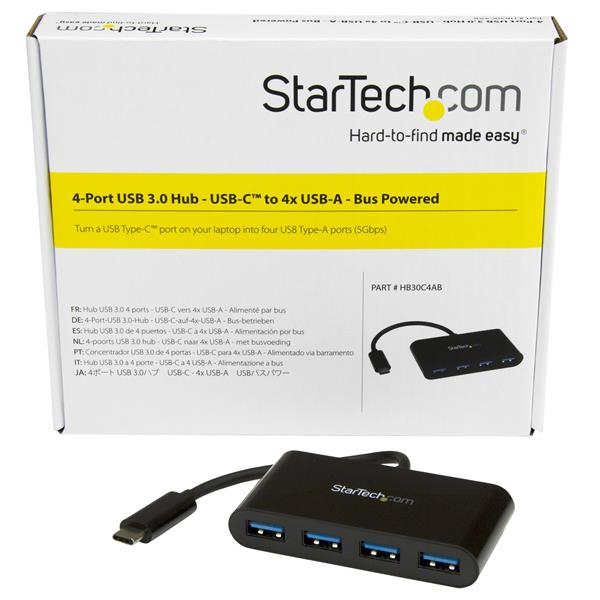 4-Port USB-C Hub - USB-C to 4x USB-A - USB 3.0 Hub - Bus Powered