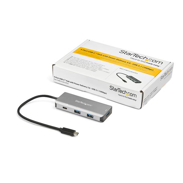 4-Port USB-C Hub with PD 3.0 - 10Gbps - 3x USB-A & 1X USB-C