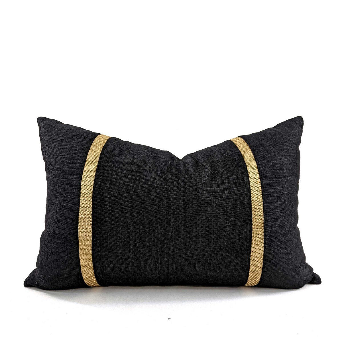 CUSHION COVER - BRAID LINEN - BLACK / GOLD -  400x600