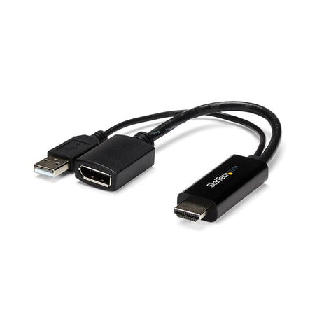 4K HDMI to DisplayPort converter for connecting HDMI devices to DisplayPort displays, compact design with USB power.