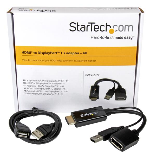 HDMI to DisplayPort converter enabling 4K output, ideal for multitasking with laptops and monitors without extra power needed.