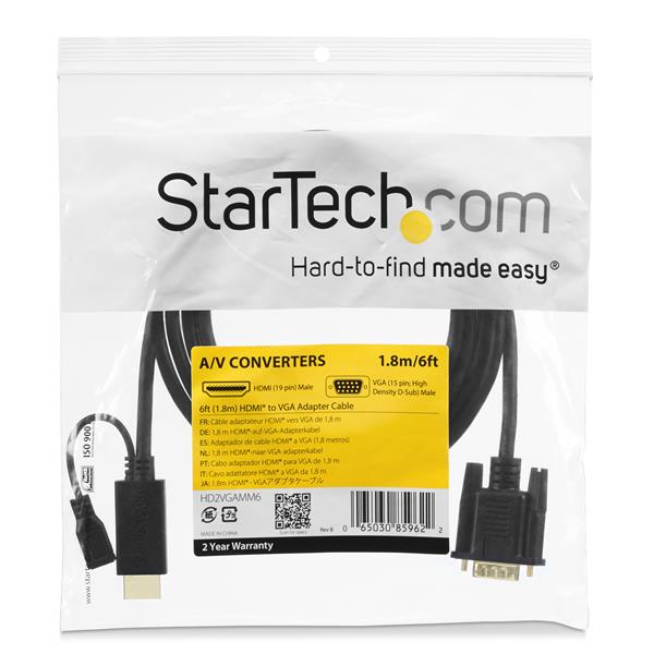 6ft HDMI to VGA Active Converter Cable - HDMI to VGA Adapter - 1920x1200 / 1080p