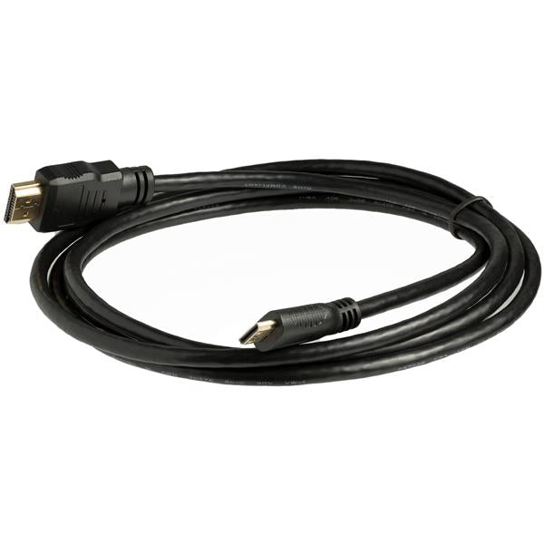 2m High Speed HDMI cable with Ethernet connecting HDMI Mini devices to HDMI displays, featuring gold-tipped connectors for superior performance.