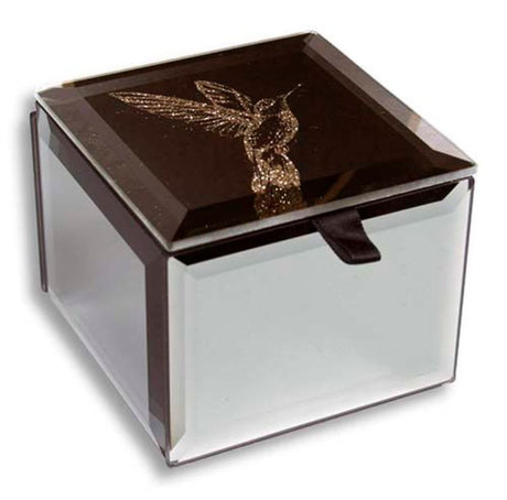 Mini jewellery box featuring a hummingbird design, measuring 6.5x7.5x7.5 cm, perfect for storing small accessories.