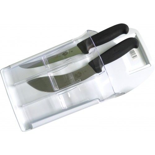 Stylish butchers scabbard holding a Victorinox boning and skinning knife, designed for meat preparation.