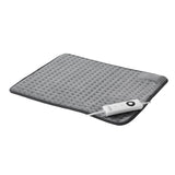 XL Sunbeam heating pad in grey, featuring soft velvety fabric, 5 heat settings, and auto-off for soothing muscle relief.