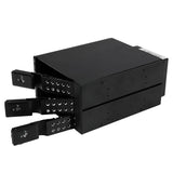 3 Bay trayless mobile rack backplane for hot-swapping SATA/SAS HDDs, featuring fan and secure ejection levers.