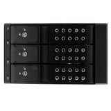 3 Bay SATA/SAS HDD mobile rack with fan, allowing hot-swappable installation for three 3.5" drives in 5.25" bays.