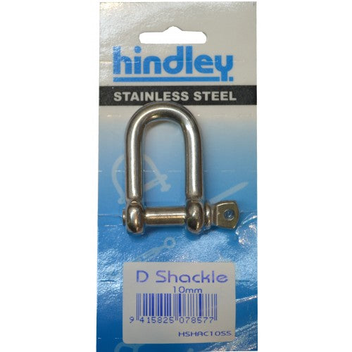 Heavy-duty stainless steel 10mm D shackle with screw collar pin, ideal for anchoring and general use, offering corrosion resistance.