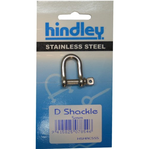 Heavy-duty 5mm stainless steel D shackle with a screw collar pin for secure anchoring and excellent corrosion resistance.