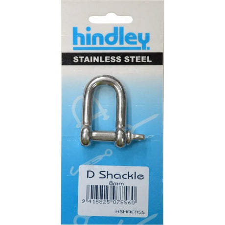 Heavy-duty stainless steel 8mm D shackle with screw collar pin, ideal for secure anchoring and joining in marine and outdoor use.