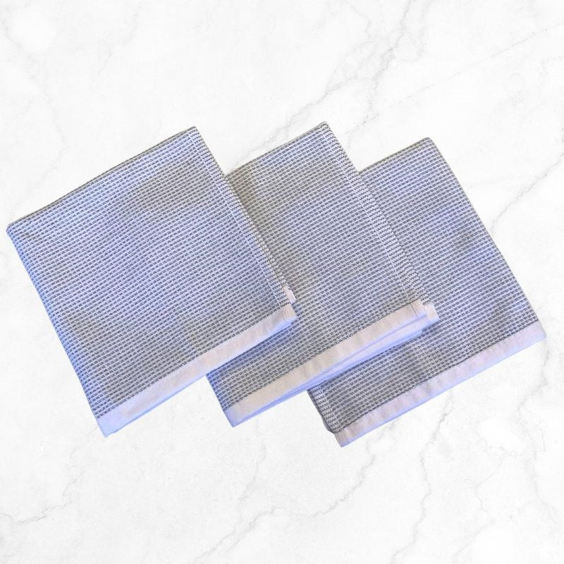 Grey Chef's Choice dish cloths by BAKSANA, set of 3, 100% cotton, OEKO-TEX certified, stylish and functional kitchen accessory.