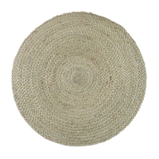 Handcrafted round jute placemat in natural and white wash, perfect for stylish and eco-friendly dining setups.