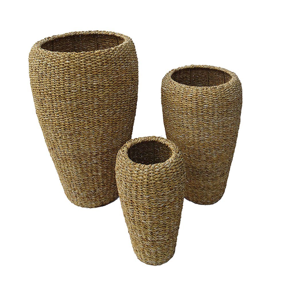 Seagrass Conical Top Pots Set 3