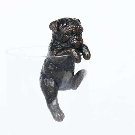 Black resin bulldog hanging rim, measuring 5.7 x 4.7 x 9.2 cm, perfect for decorative display.