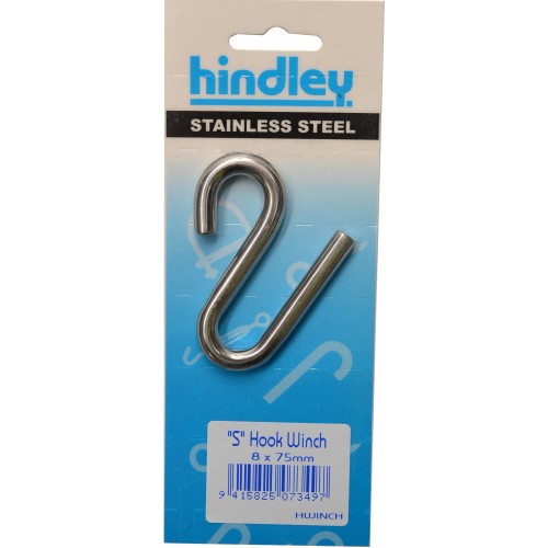 Stainless Winch "S"Hook 8 X 75mm   Hindley