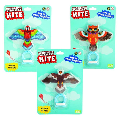 Brightly colored mini kites in bird designs, perfect for fun outdoor activities, available in a set of 12.