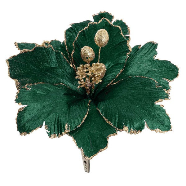 Poinsettia with Clip Pack 3 Dark Green (24cmDx10cmH)