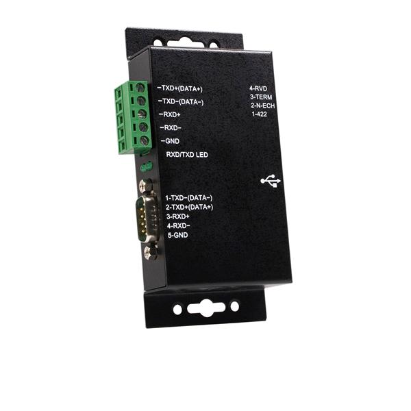 Metal USB to RS422/RS485 serial adapter with circuit isolation for industrial device connectivity and durability.