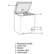 Midea 98L Chest Freezer IMCF10, compact design with energy-efficient features and a removable basket for easy frozen food storage.