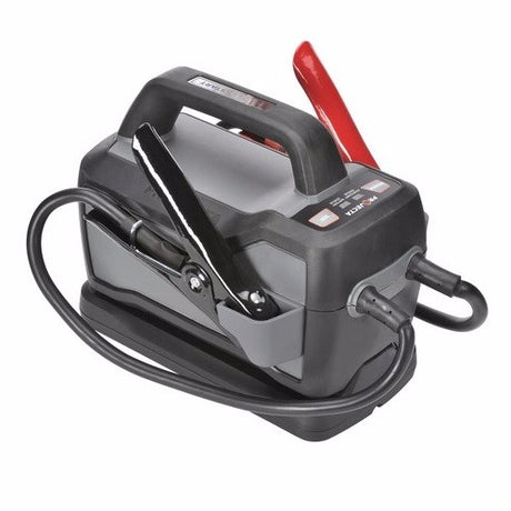 Compact PROJECTA Lithium Jumpstarter 12V 8Ah with 1500A peak amps and ergonomic handle, ideal for emergency vehicle starts.