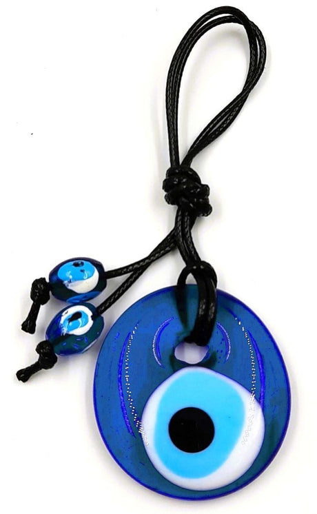 Set of 6 handmade 4cm Turkish glass evil eye wall hangings, vibrant, protective charms for home decor.