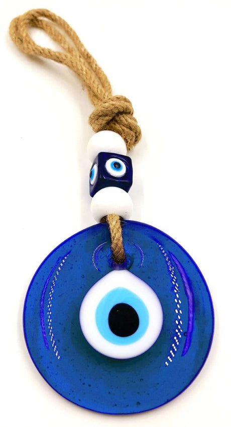 Vibrant Turkish Glass Evil Eye wall hangings, set of 3, each 23cm long and 8cm wide, symbolizing protection and positivity.